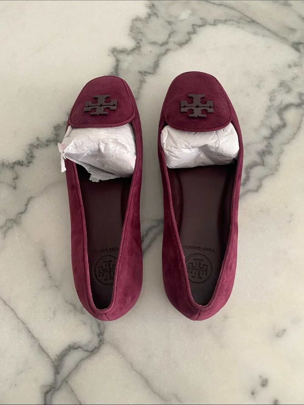 Tory Burch Suede Loafers in Deep Wine
